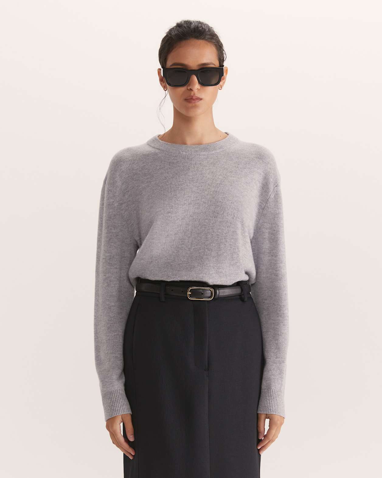 Nora Wool Cashmere Crew Neck Knit Top in GREY MELANGE