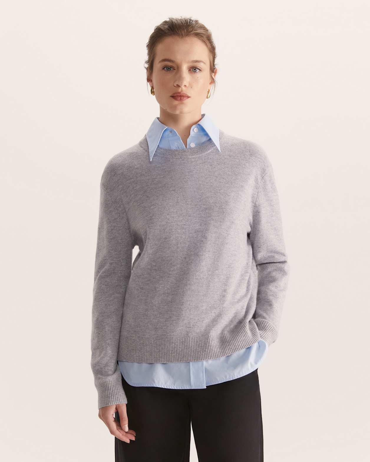 Nora Wool Cashmere Crew Neck Knit Top in GREY MELANGE