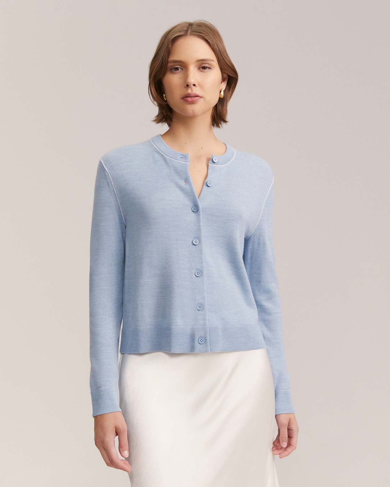 Elle Contrast Wool Cardigan in BLUE MELANGE
