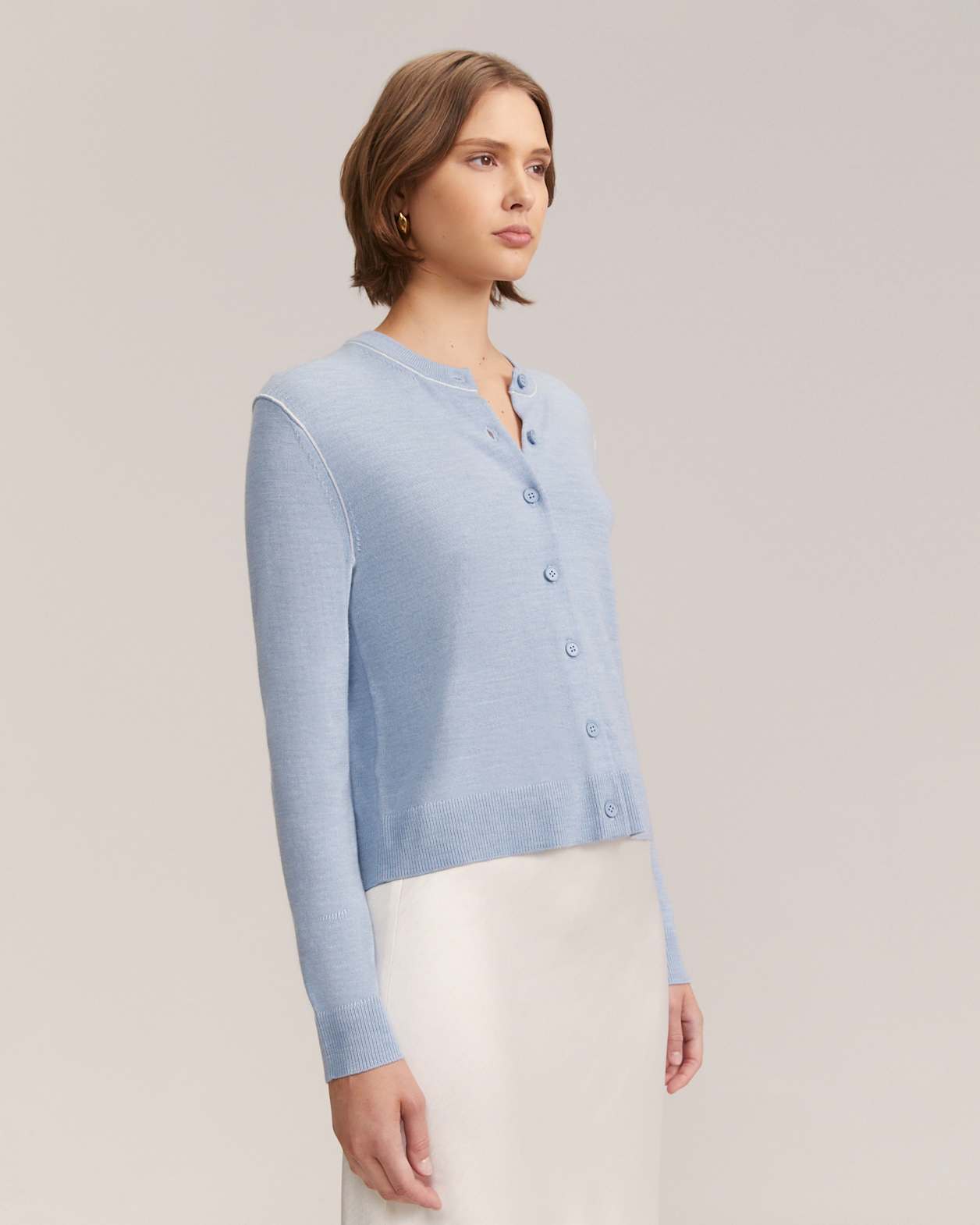 Elle Contrast Wool Cardigan in BLUE MELANGE