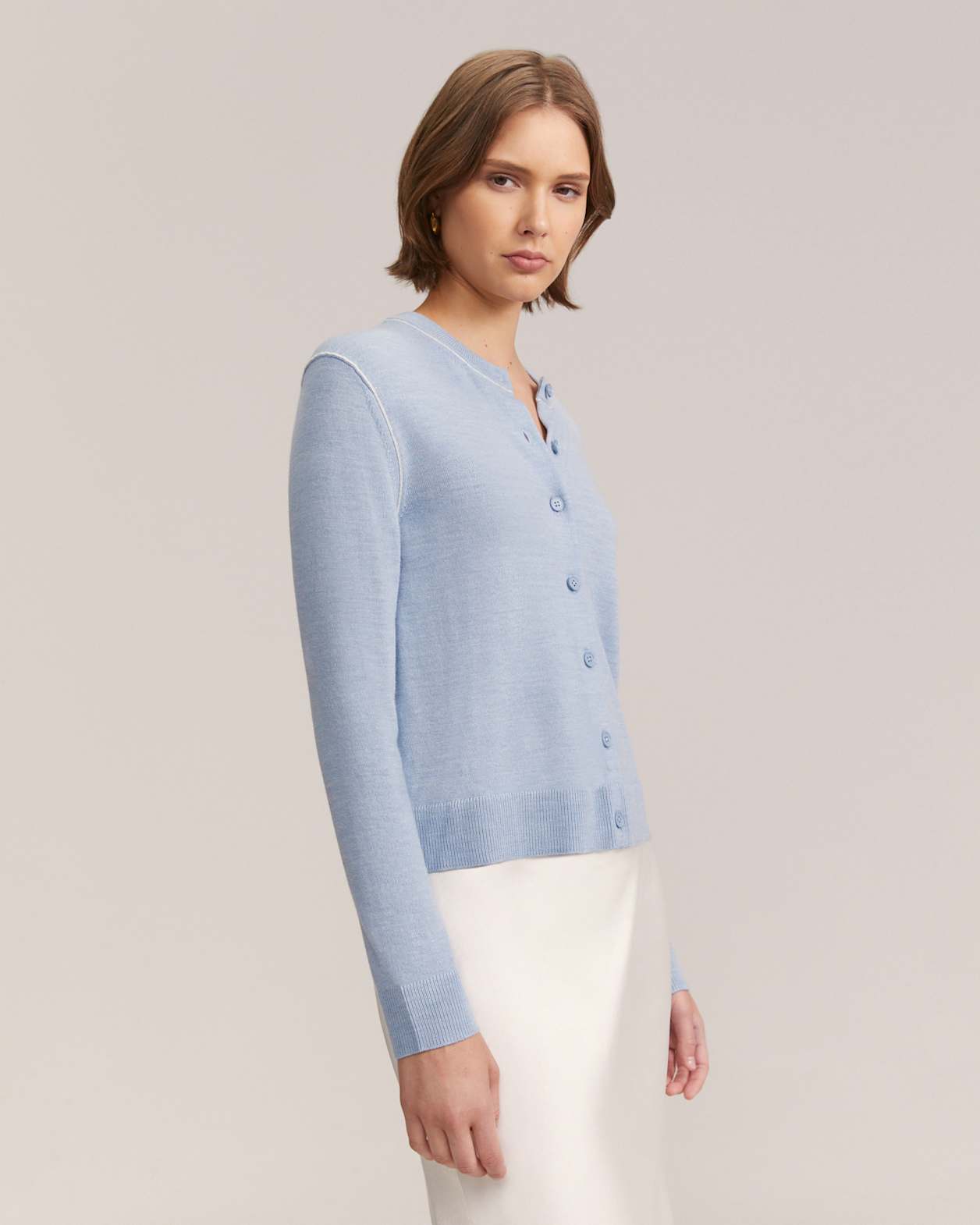 Elle Contrast Wool Cardigan in BLUE MELANGE