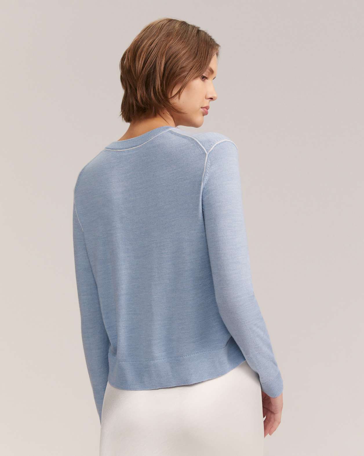 Elle Contrast Wool Cardigan in BLUE MELANGE