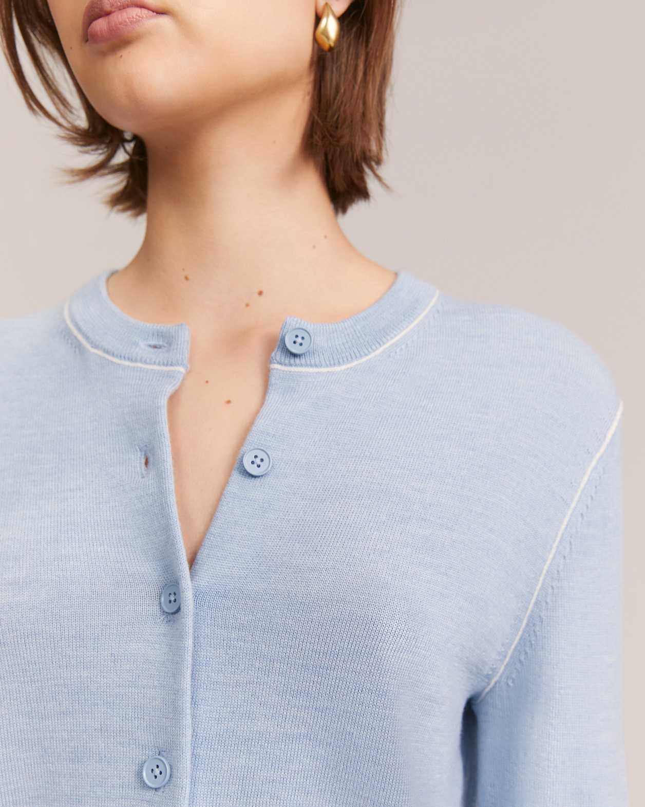 Elle Contrast Wool Cardigan in BLUE MELANGE