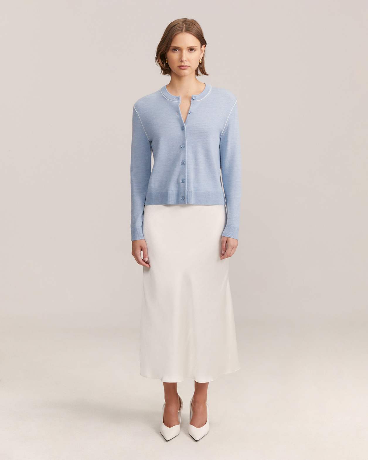 Elle Contrast Wool Cardigan in BLUE MELANGE