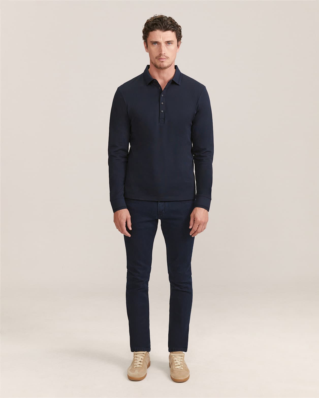 Andy Long Sleeve Polo in NAVY