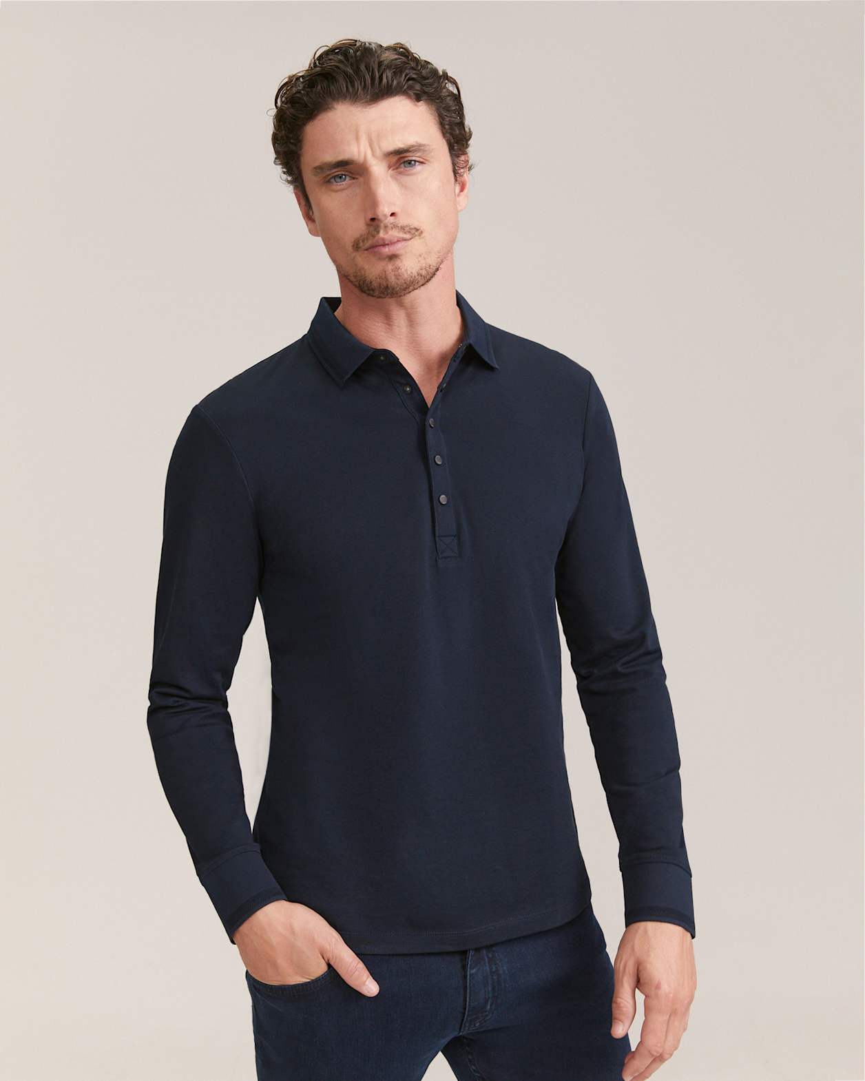 Andy Long Sleeve Polo in NAVY