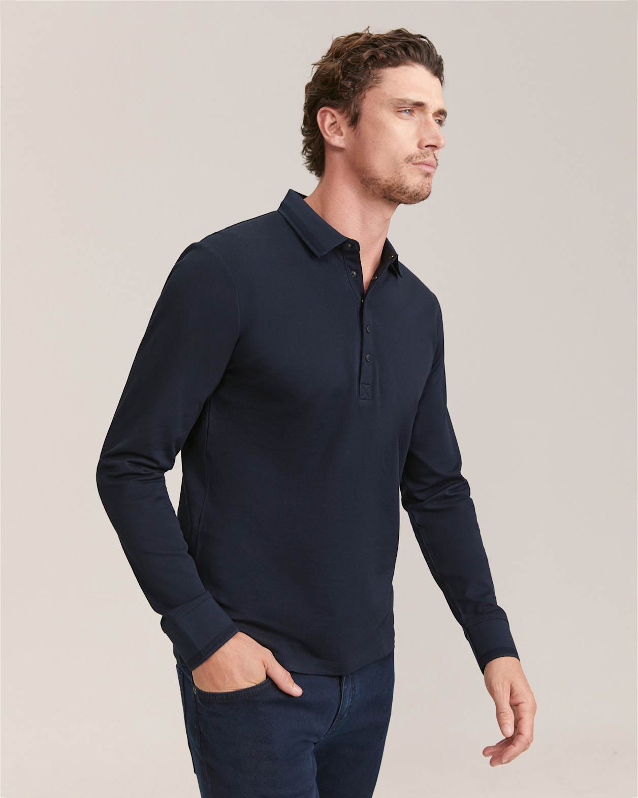 Andy Long Sleeve Polo in NAVY