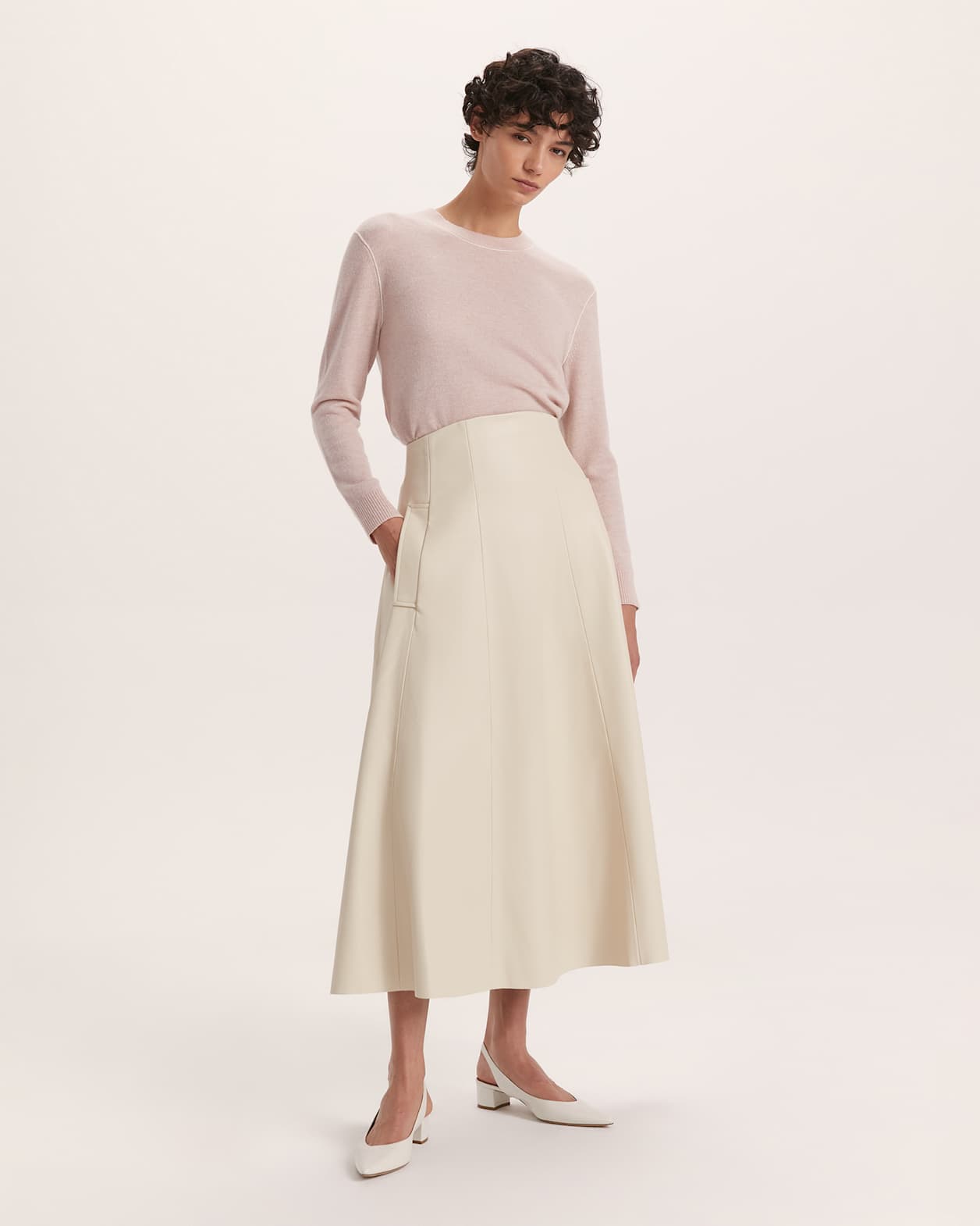 Viv Faux Leather Full Skirt in VANILLA