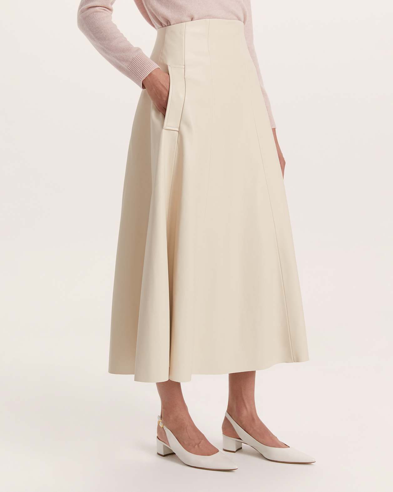 Viv Faux Leather Full Skirt in VANILLA