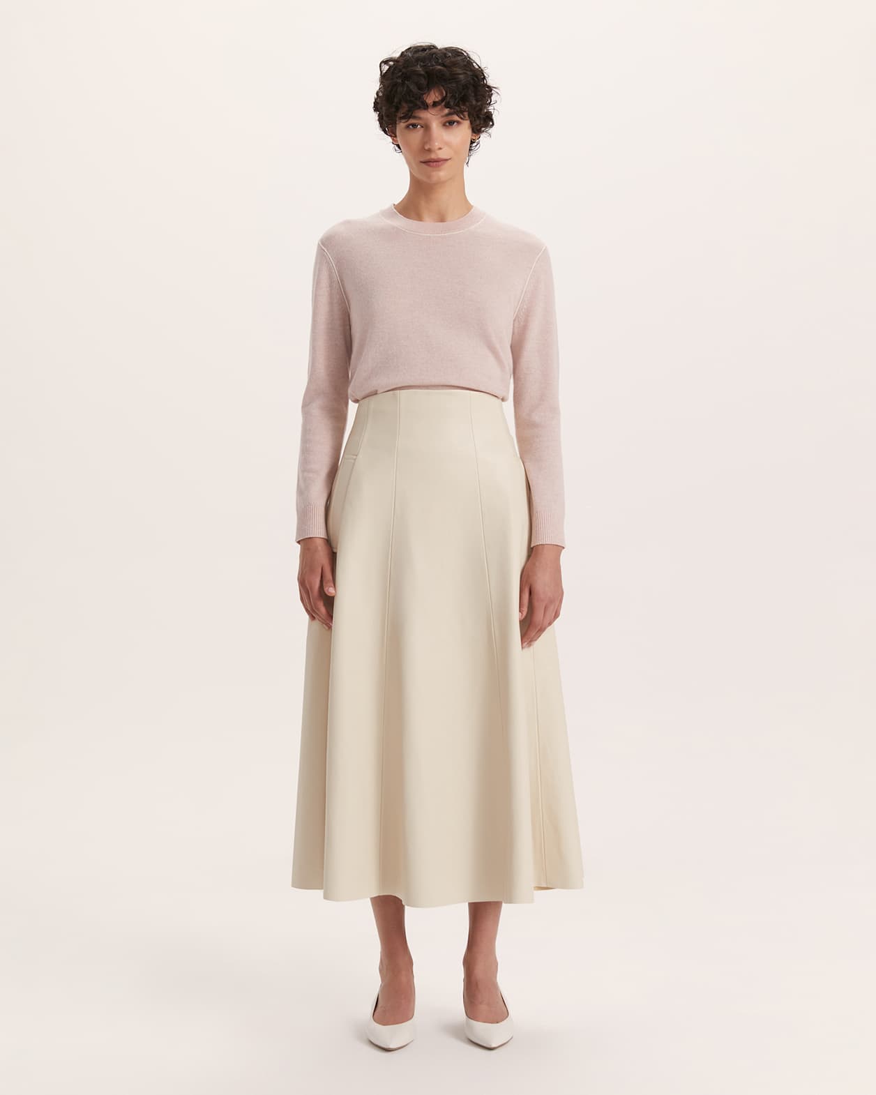 Viv Faux Leather Full Skirt in VANILLA