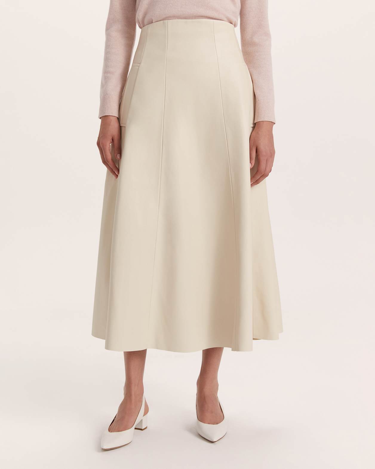 Viv Faux Leather Full Skirt in VANILLA