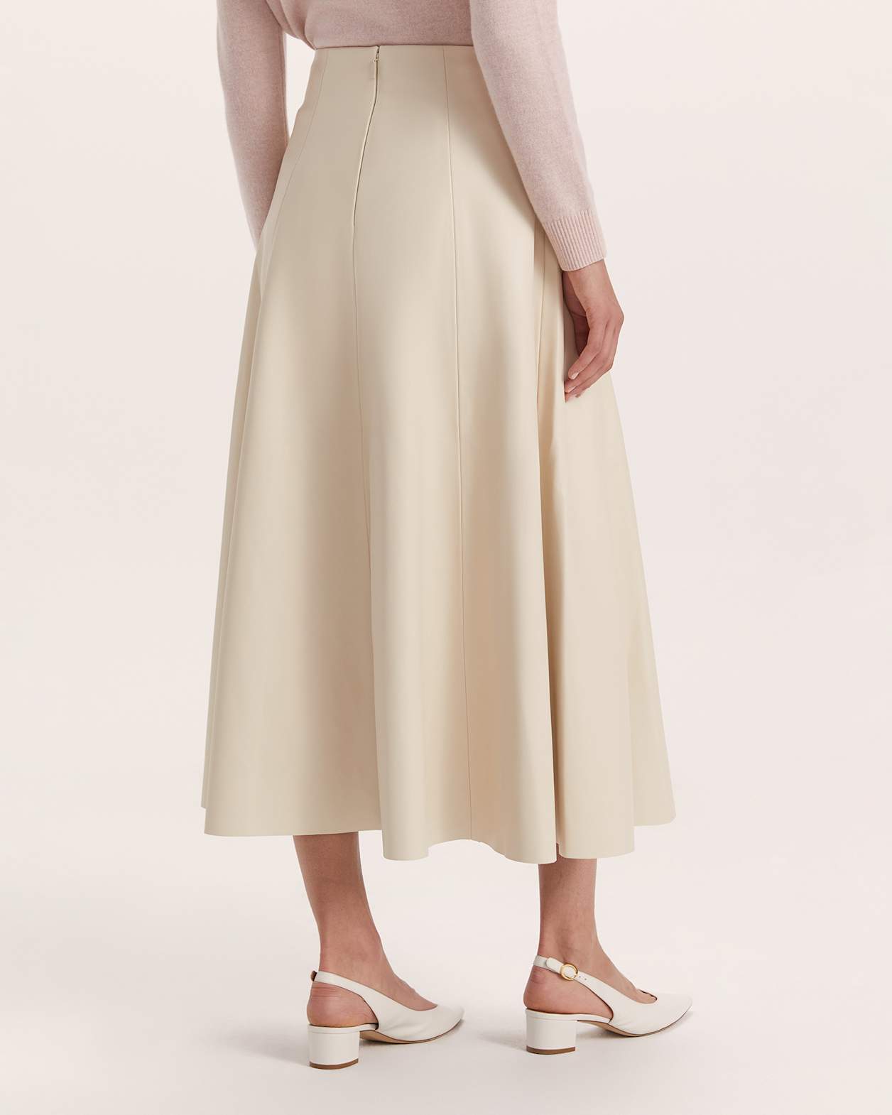Viv Faux Leather Full Skirt in VANILLA