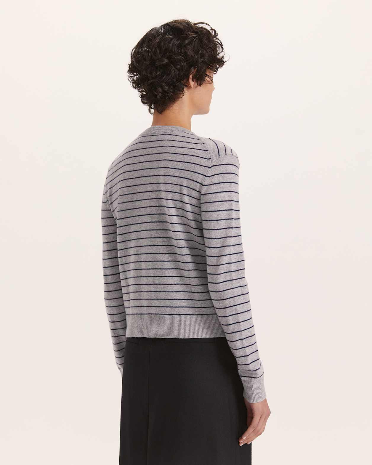 Nora Wool Cashmere Stripe Cardigan in GREY/NAVY