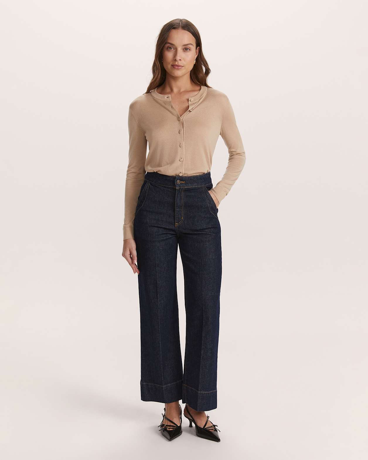 Ava Cropped Wide Leg Jean in BLUE/BLACK WASH