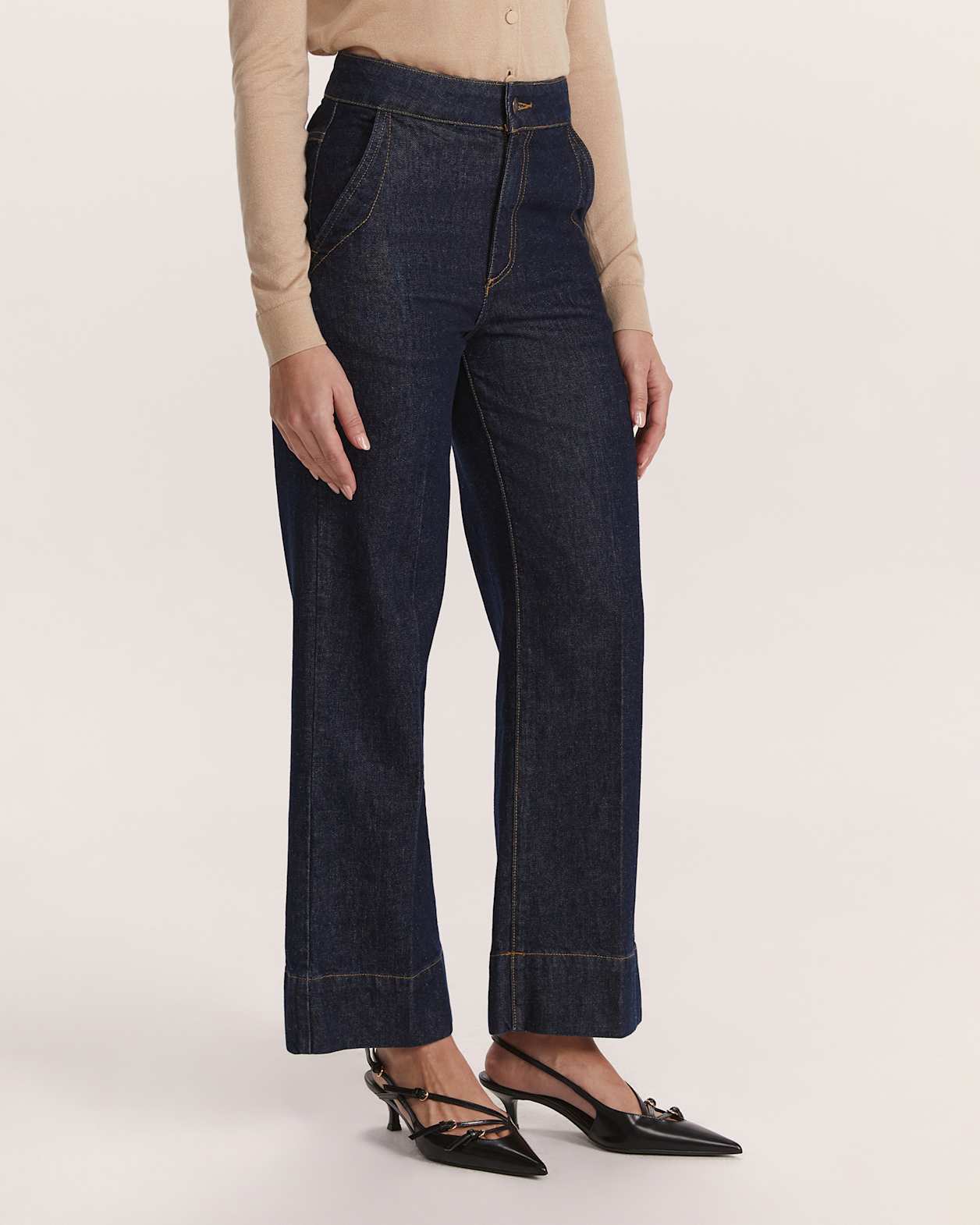 Ava Cropped Wide Leg Jean in BLUE/BLACK WASH