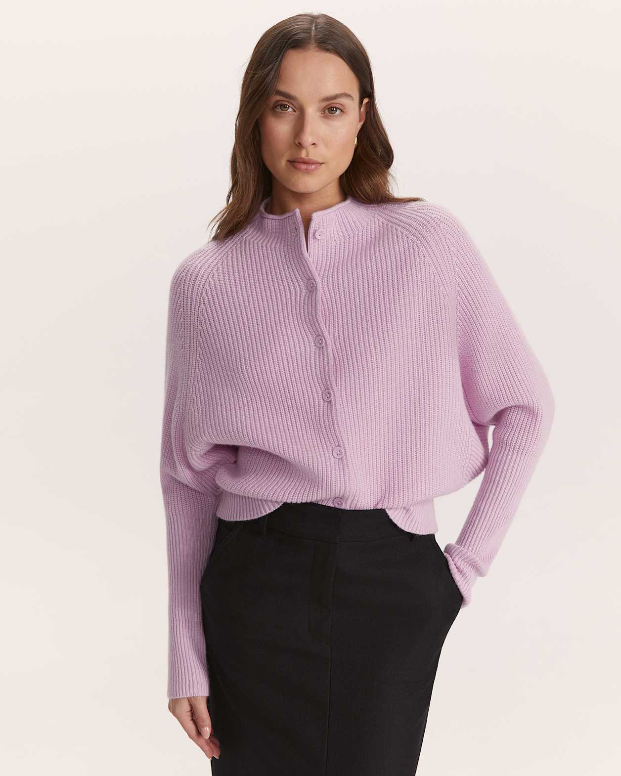 Nora Wool Batwing Cardigan in LILAC MELANGE