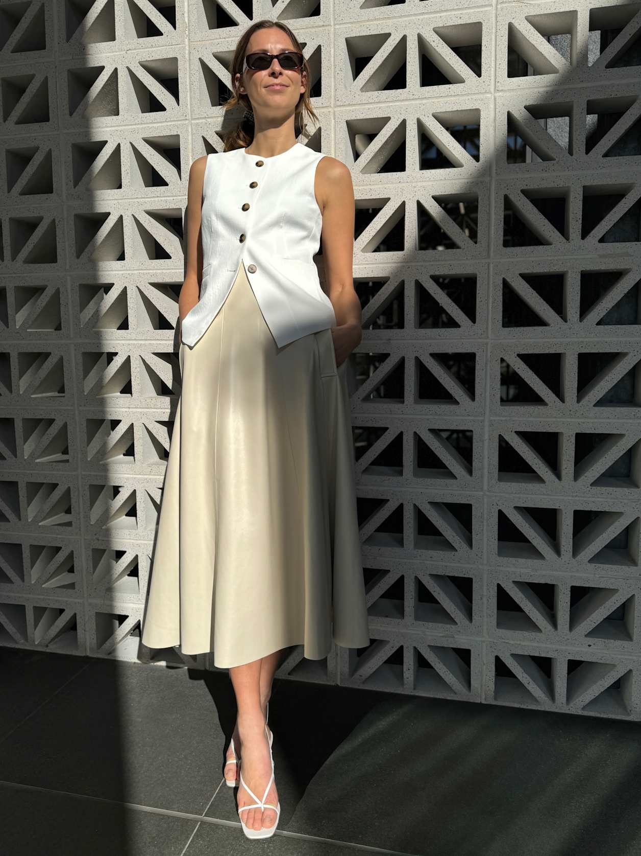 Viv Faux Leather Full Skirt in VANILLA
