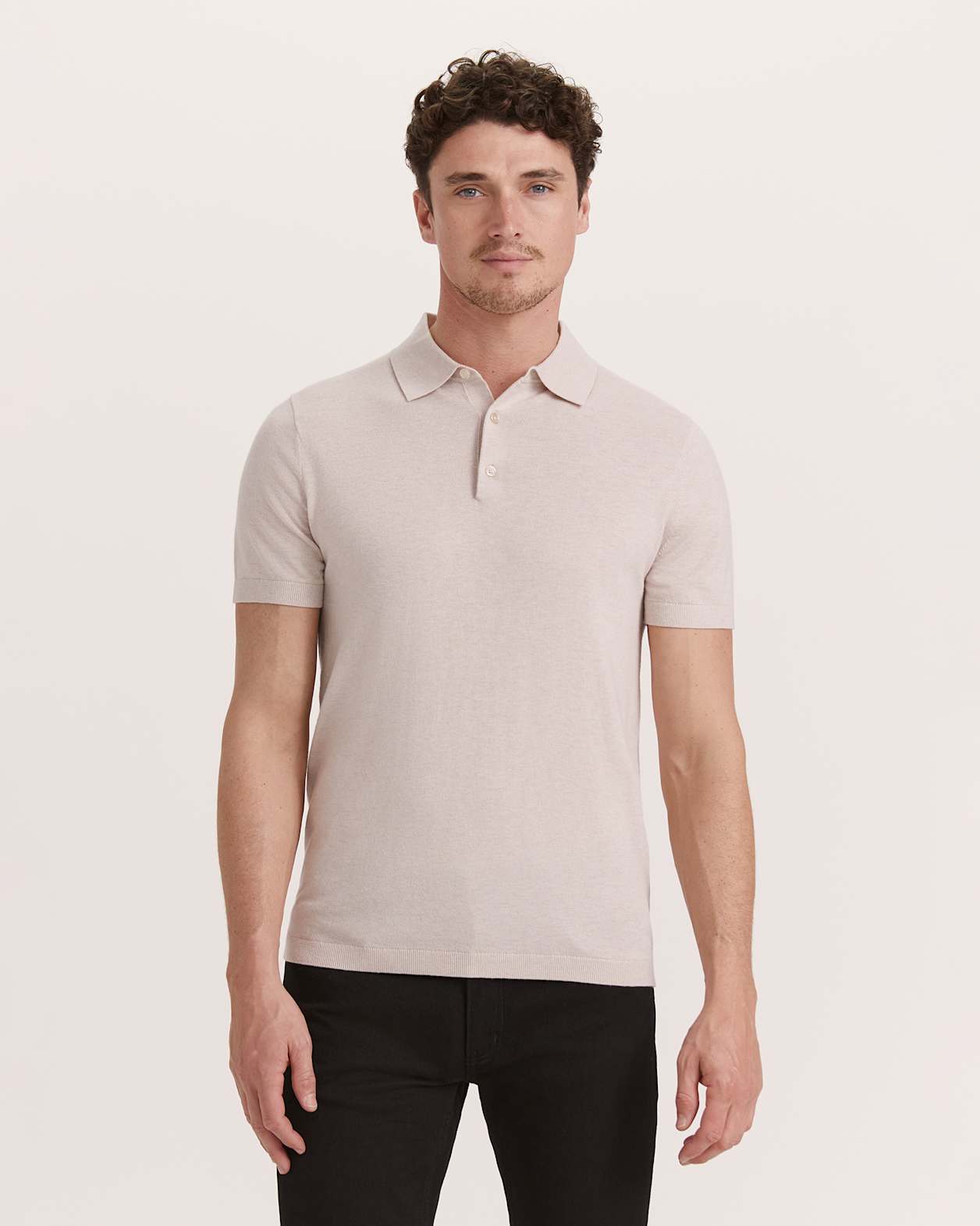 Miramar Cotton Wool Knit Polo in OATMEAL