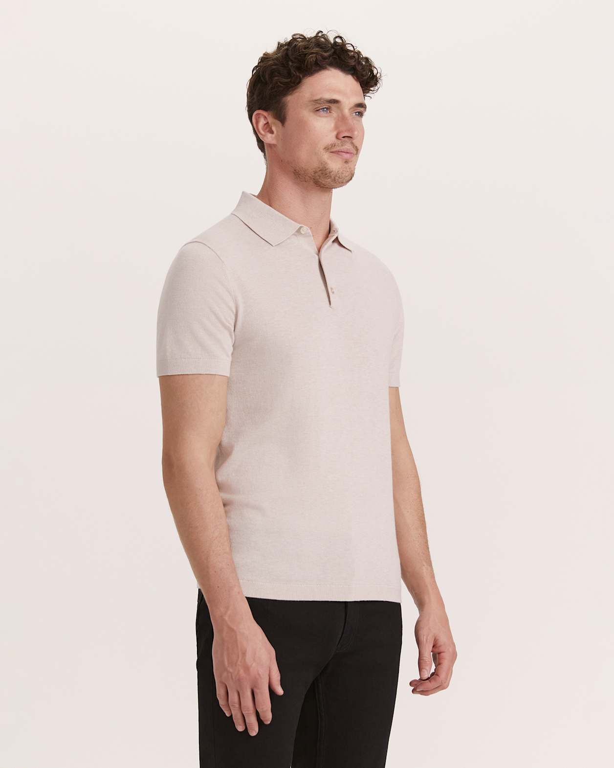 Miramar Cotton Wool Knit Polo in OATMEAL
