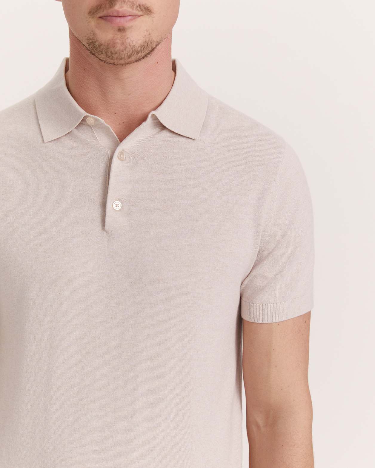Miramar Cotton Wool Knit Polo in OATMEAL