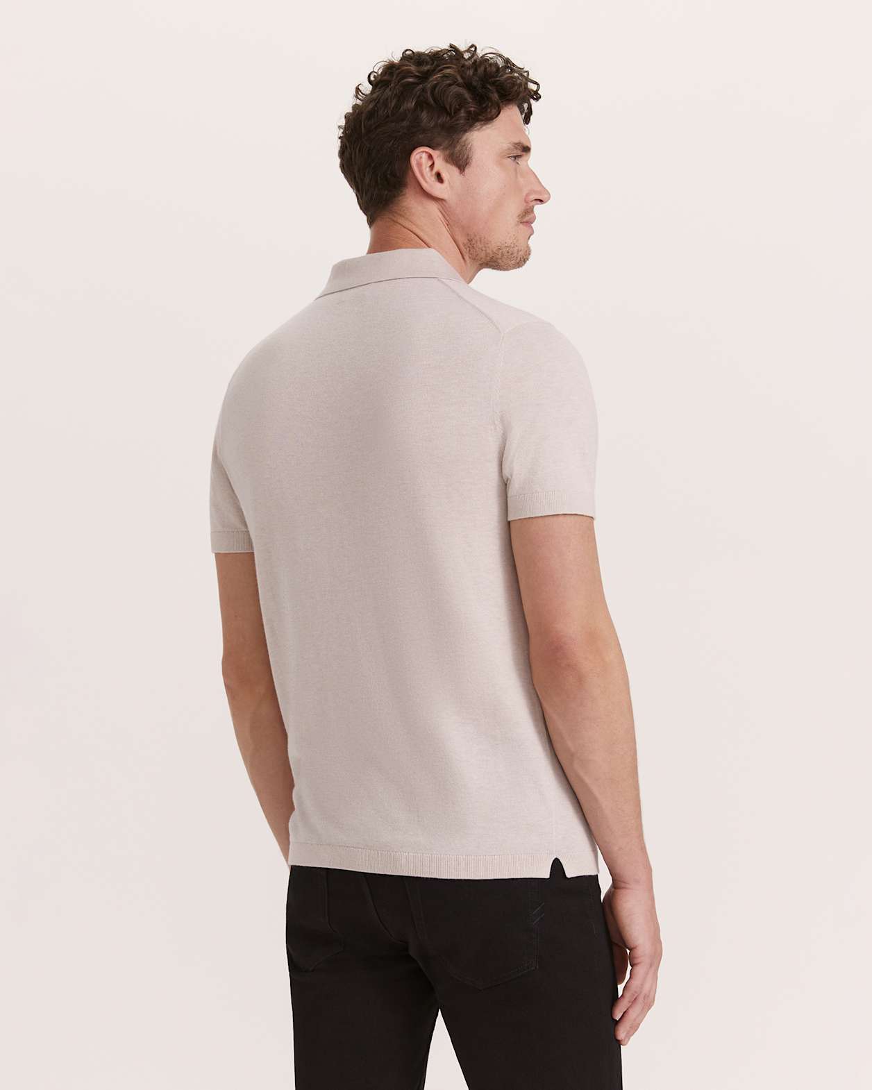 Miramar Cotton Wool Knit Polo in OATMEAL