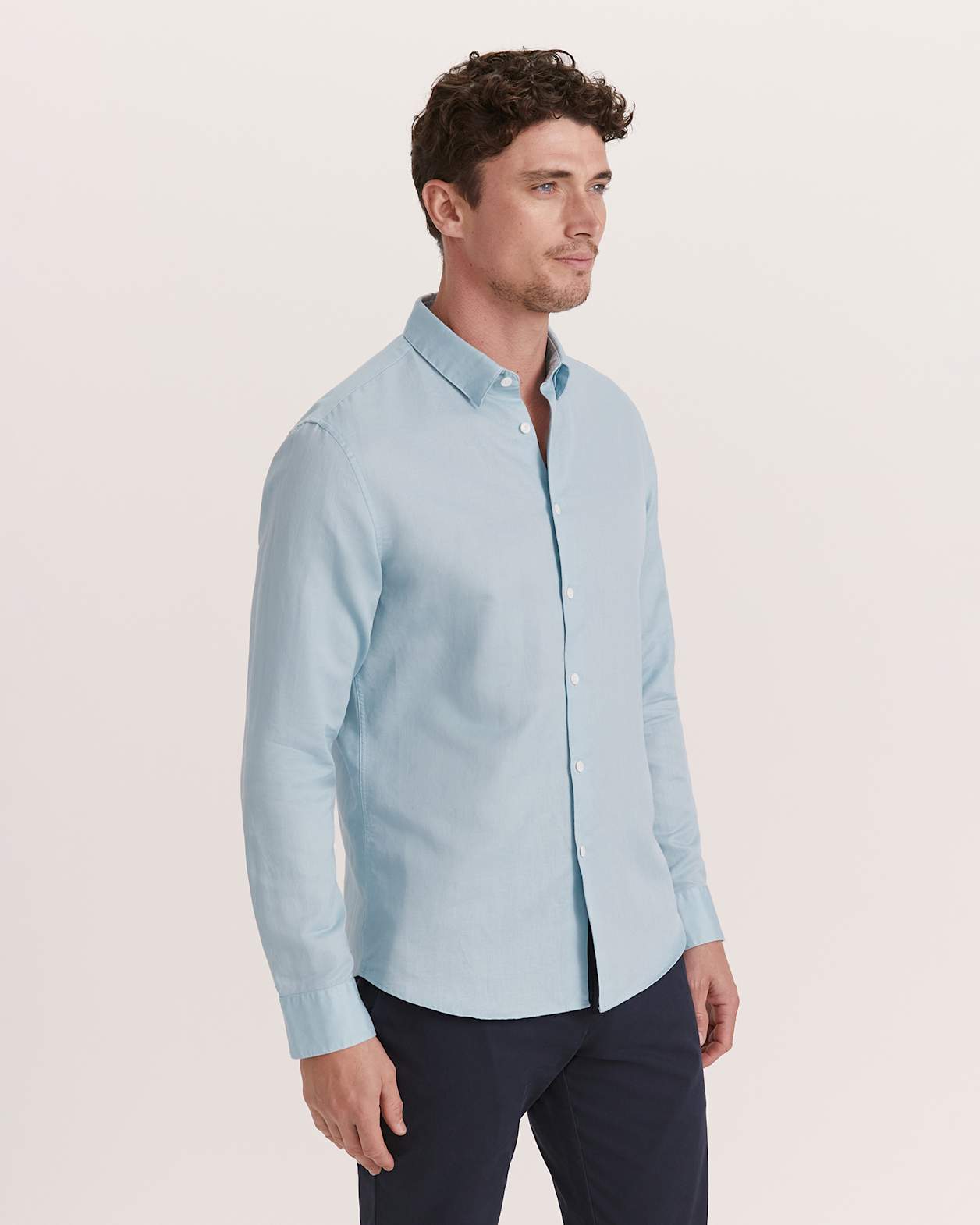 Reeves Long Sleeve Classic Linen Cotton Shirt in OCEAN