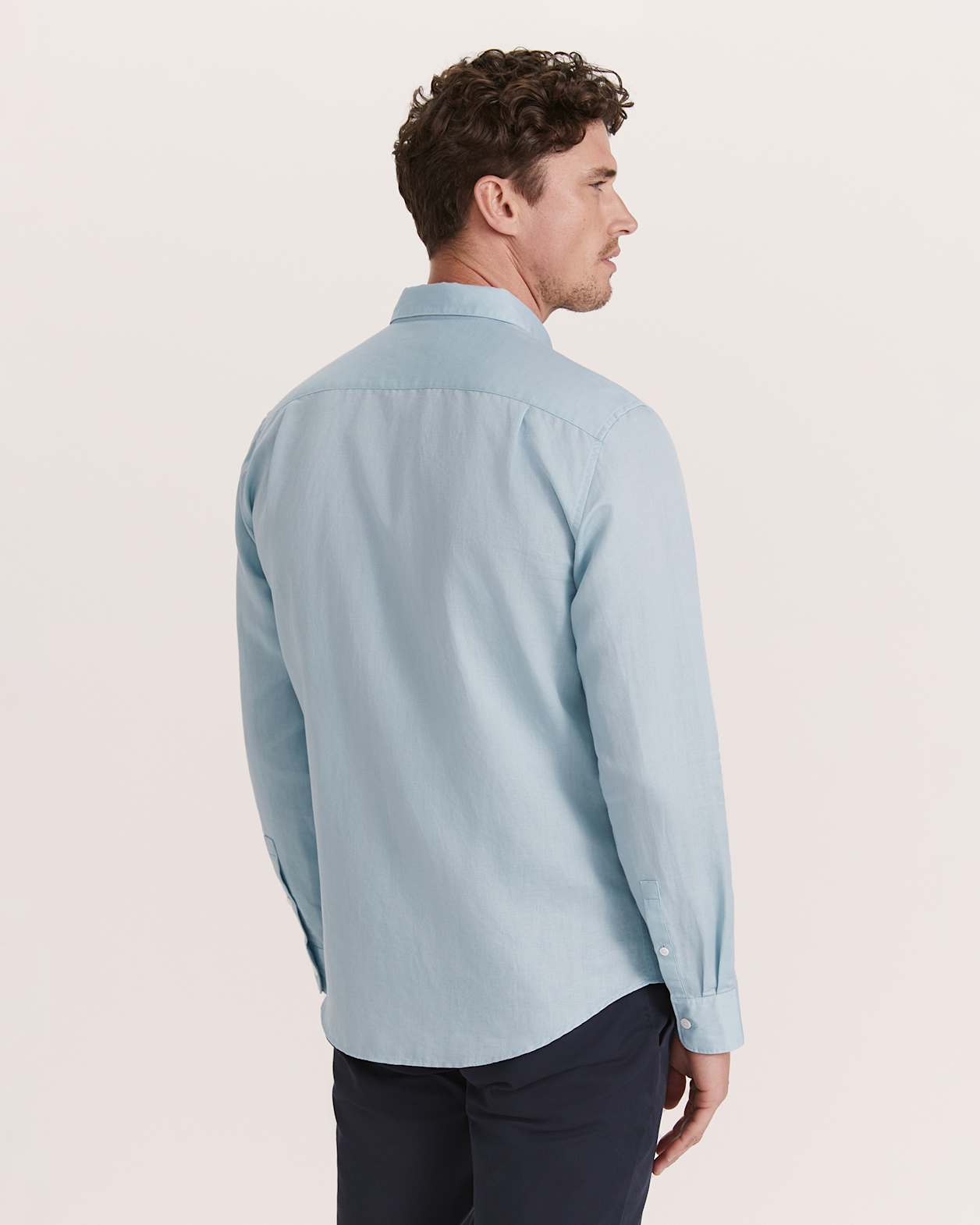 Reeves Long Sleeve Classic Linen Cotton Shirt in OCEAN