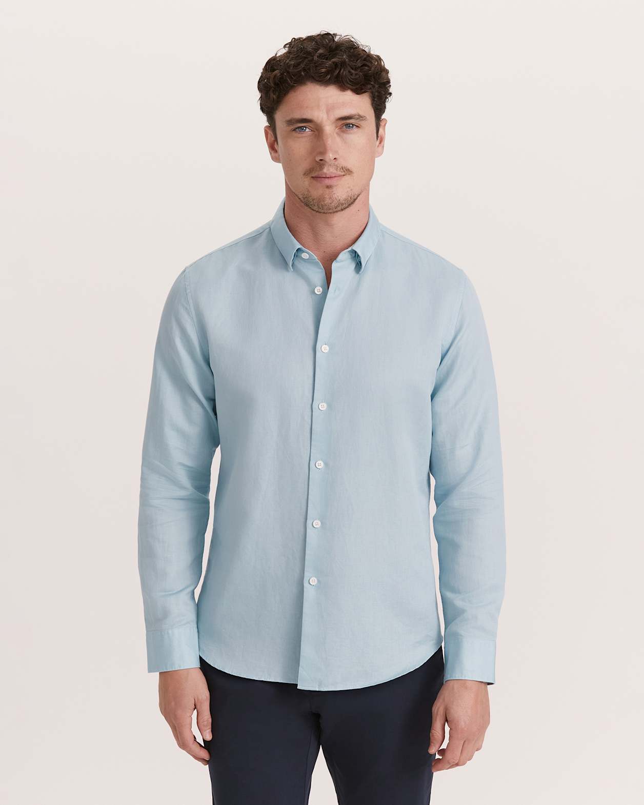 Reeves Long Sleeve Classic Linen Cotton Shirt in OCEAN