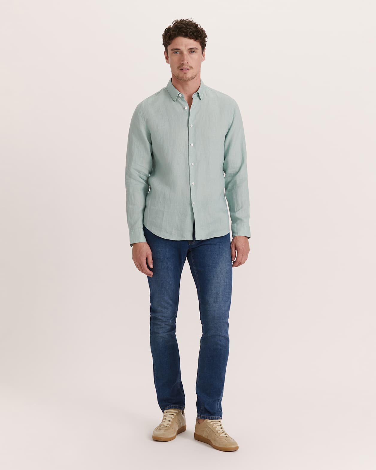 Anderson Long Sleeve Classic Linen Shirt in MINT