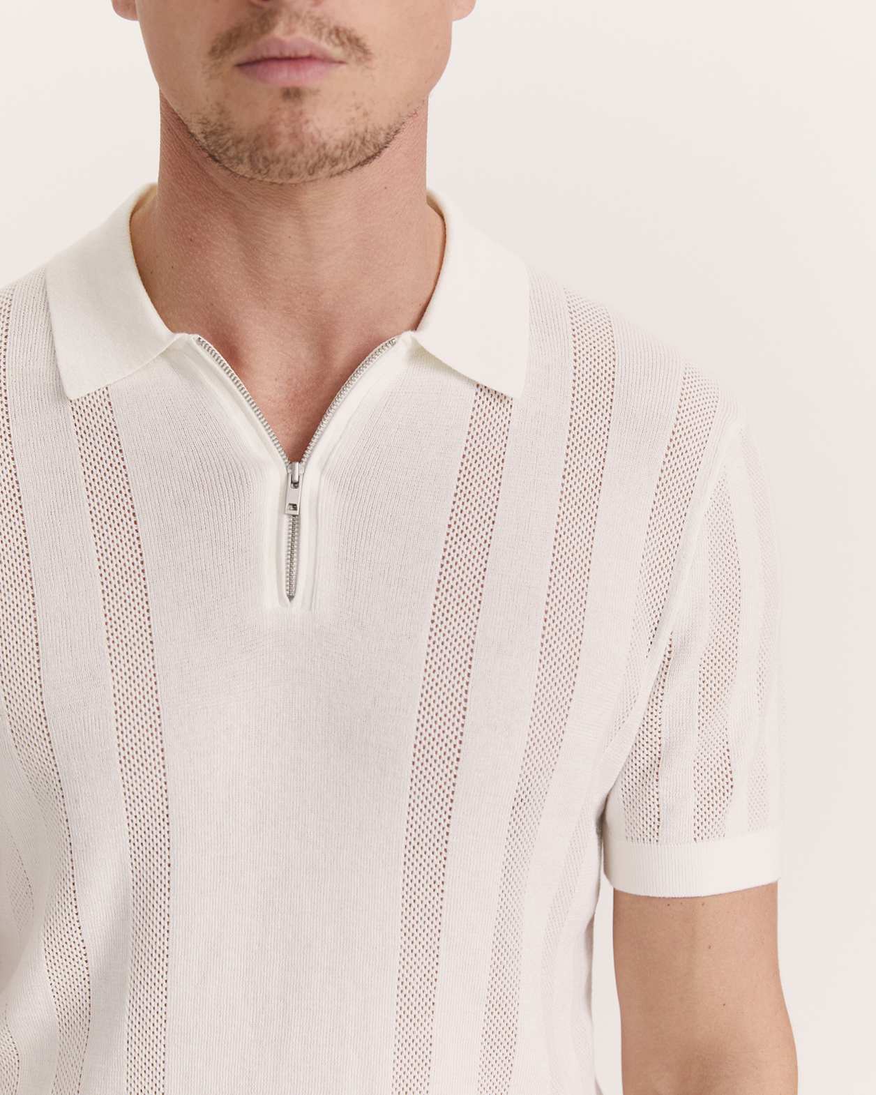 Evans Cotton Textured Knit Polo in IVORY