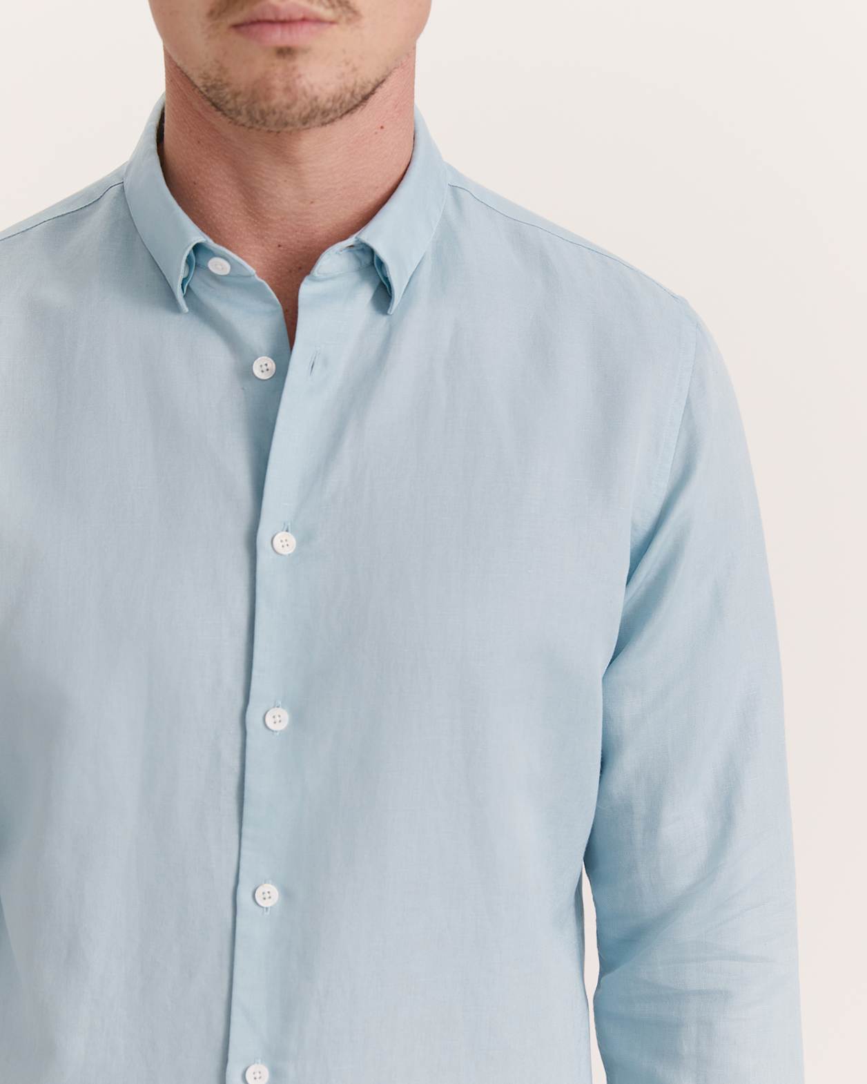 Reeves Long Sleeve Classic Linen Cotton Shirt in OCEAN