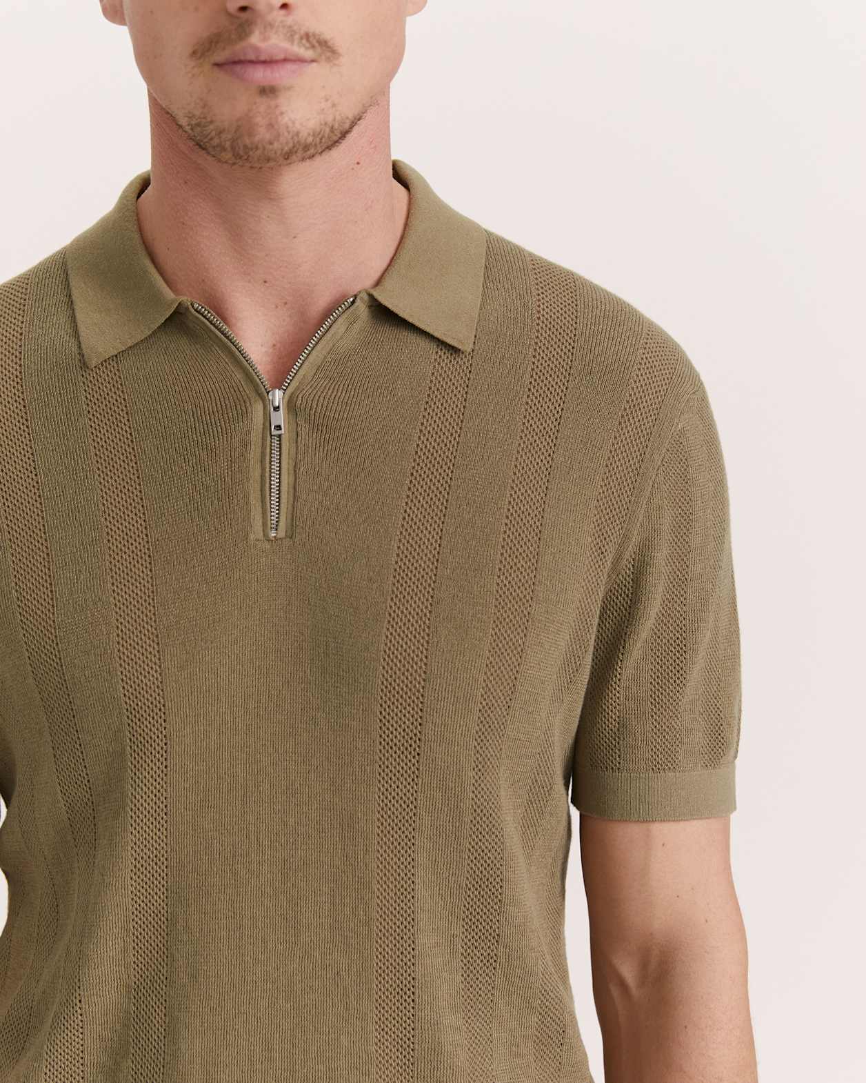 Evans Cotton Textured Knit Polo in KHAKI
