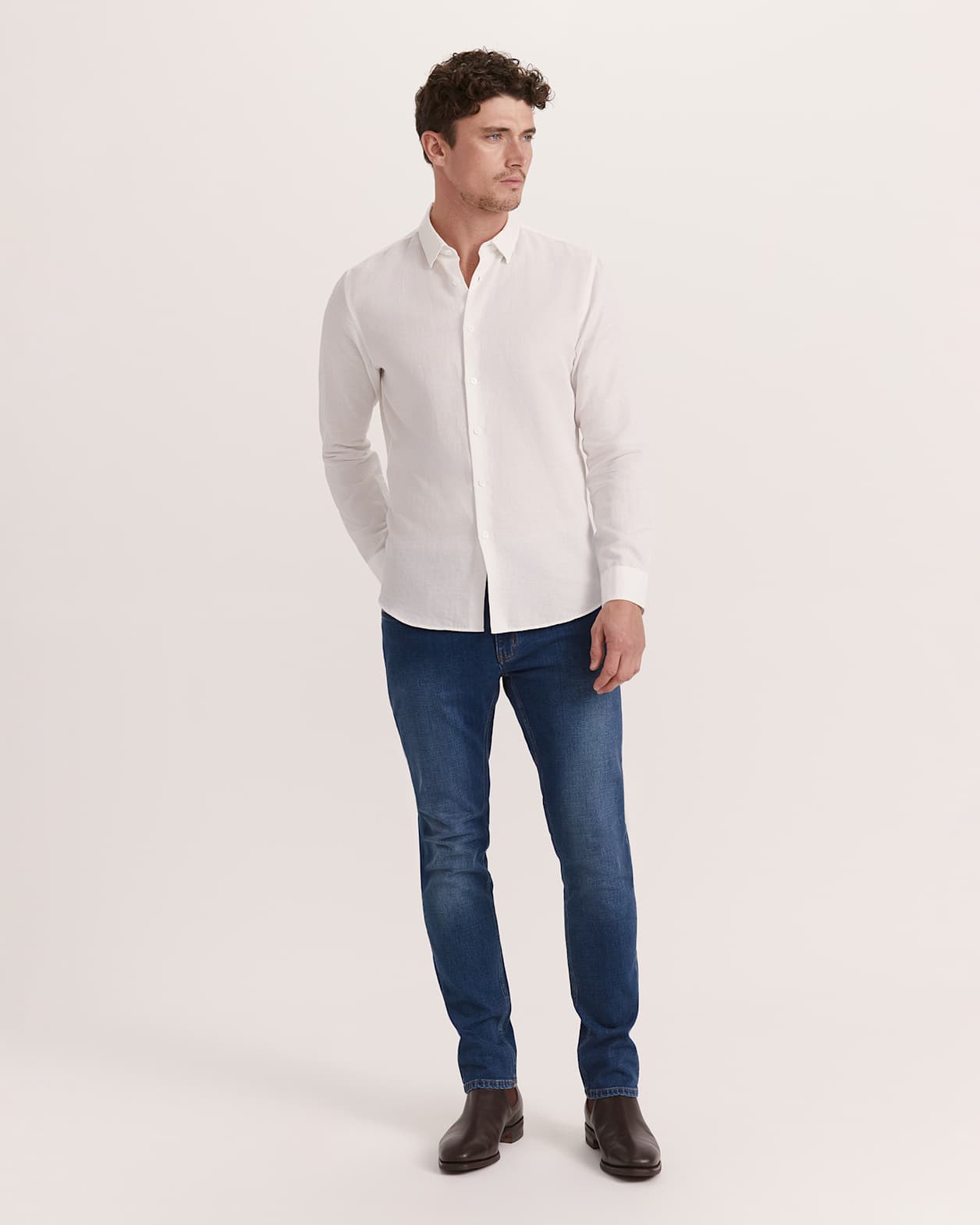 Reeves Long Sleeve Classic Linen Cotton Shirt in IVORY