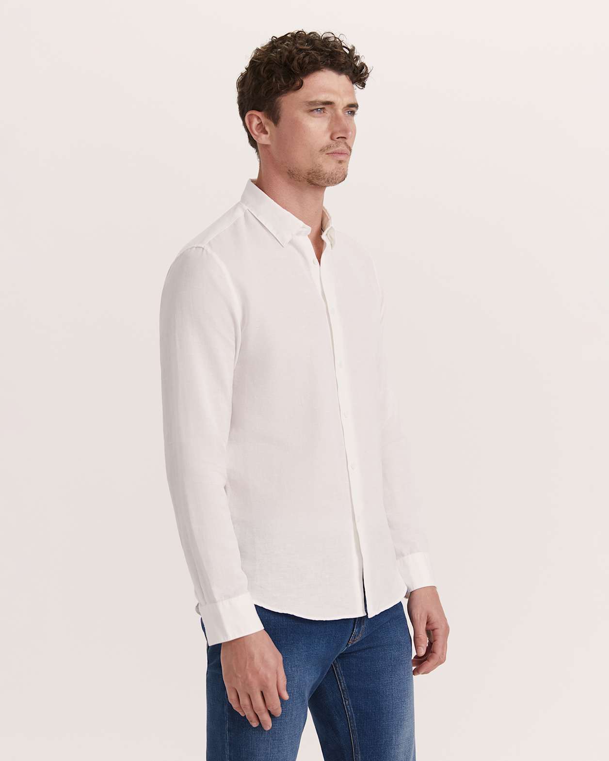 Reeves Long Sleeve Classic Linen Cotton Shirt in IVORY