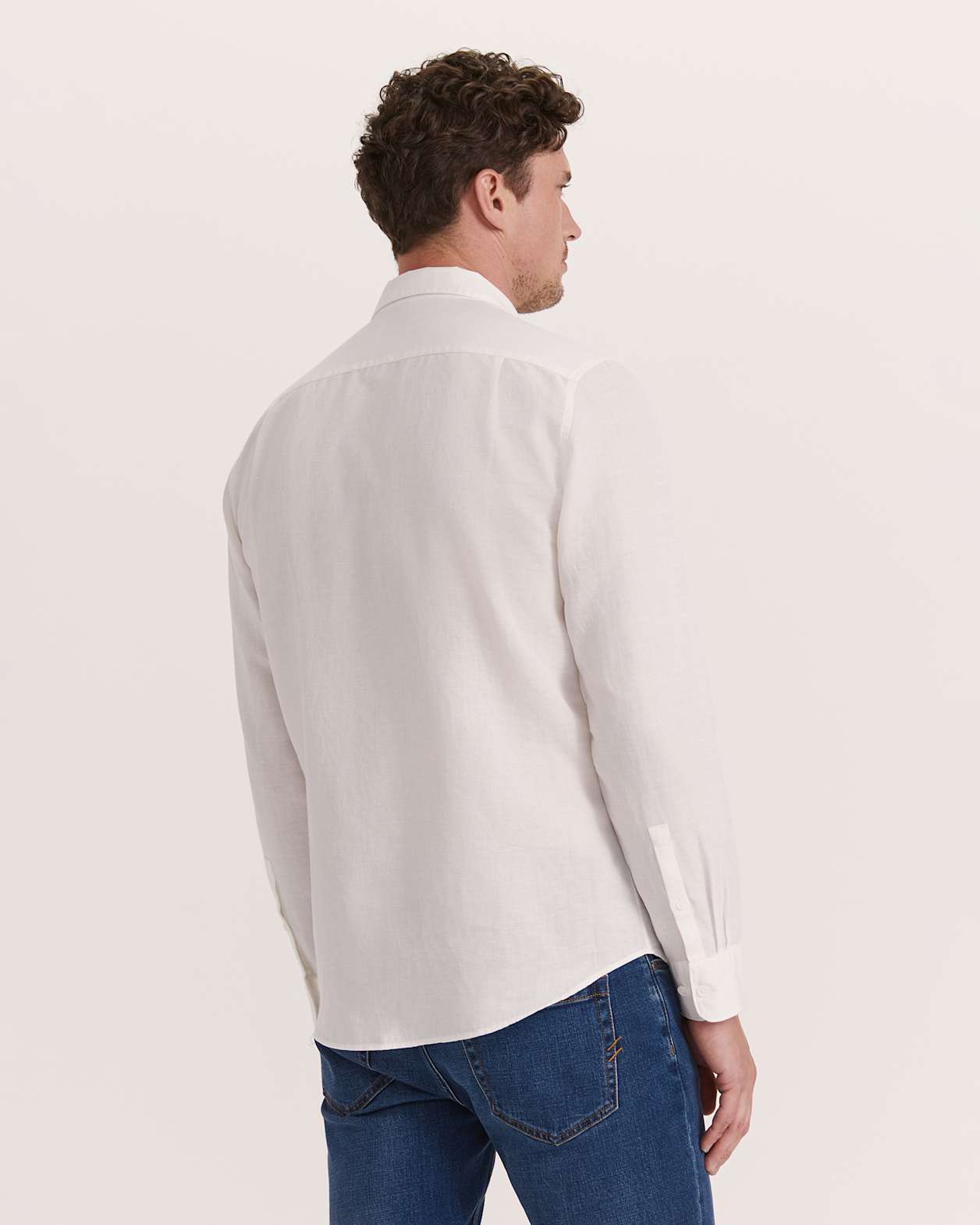 Reeves Long Sleeve Classic Linen Cotton Shirt in IVORY