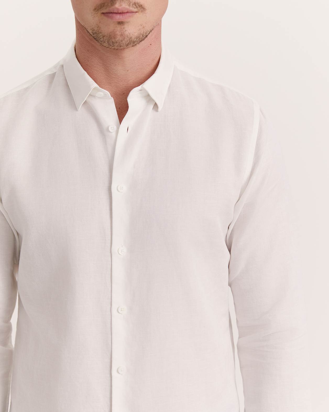 Reeves Long Sleeve Classic Linen Cotton Shirt in IVORY