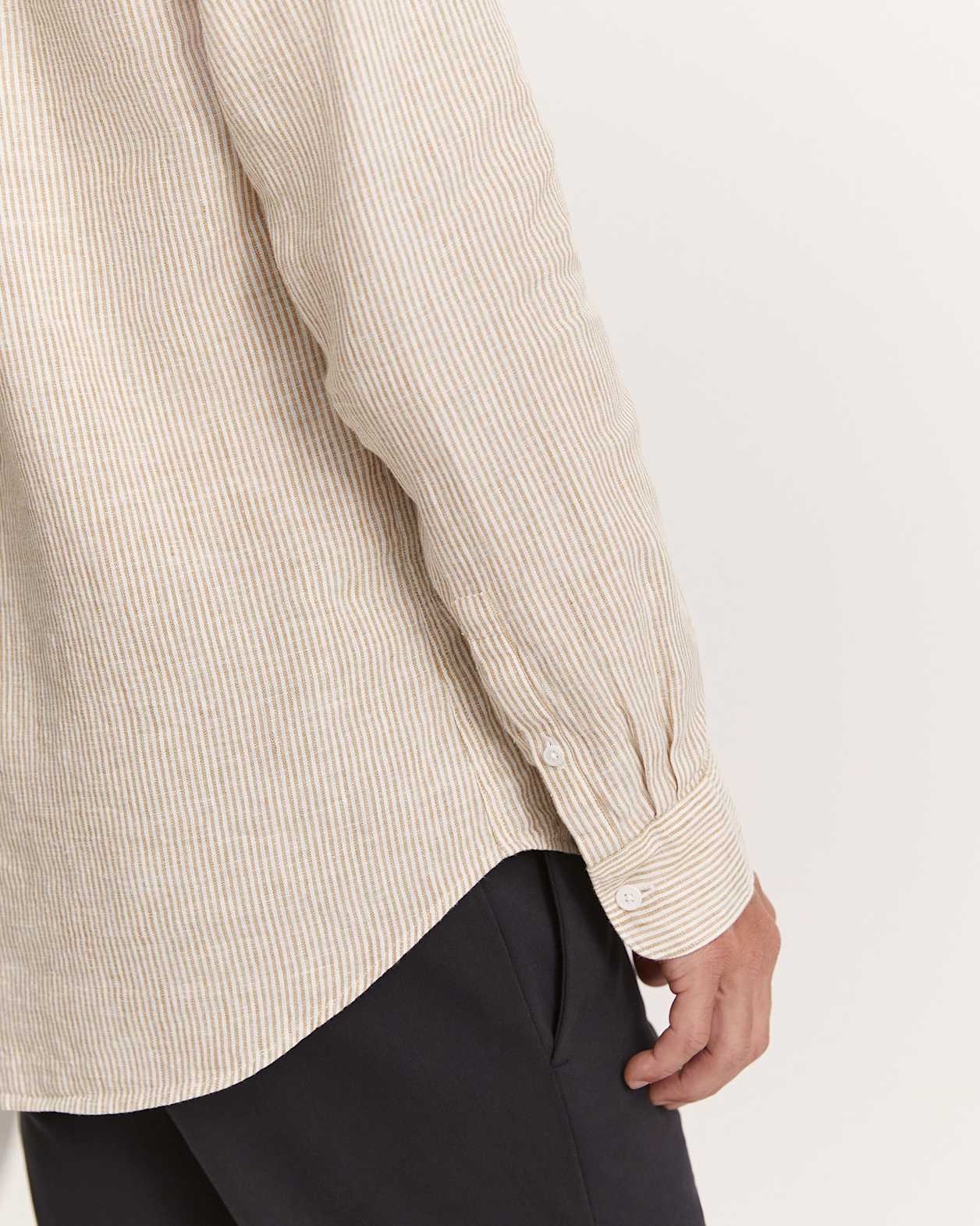 Henderson Long Sleeve Classic Stripe Shirt in TAN/WHITE