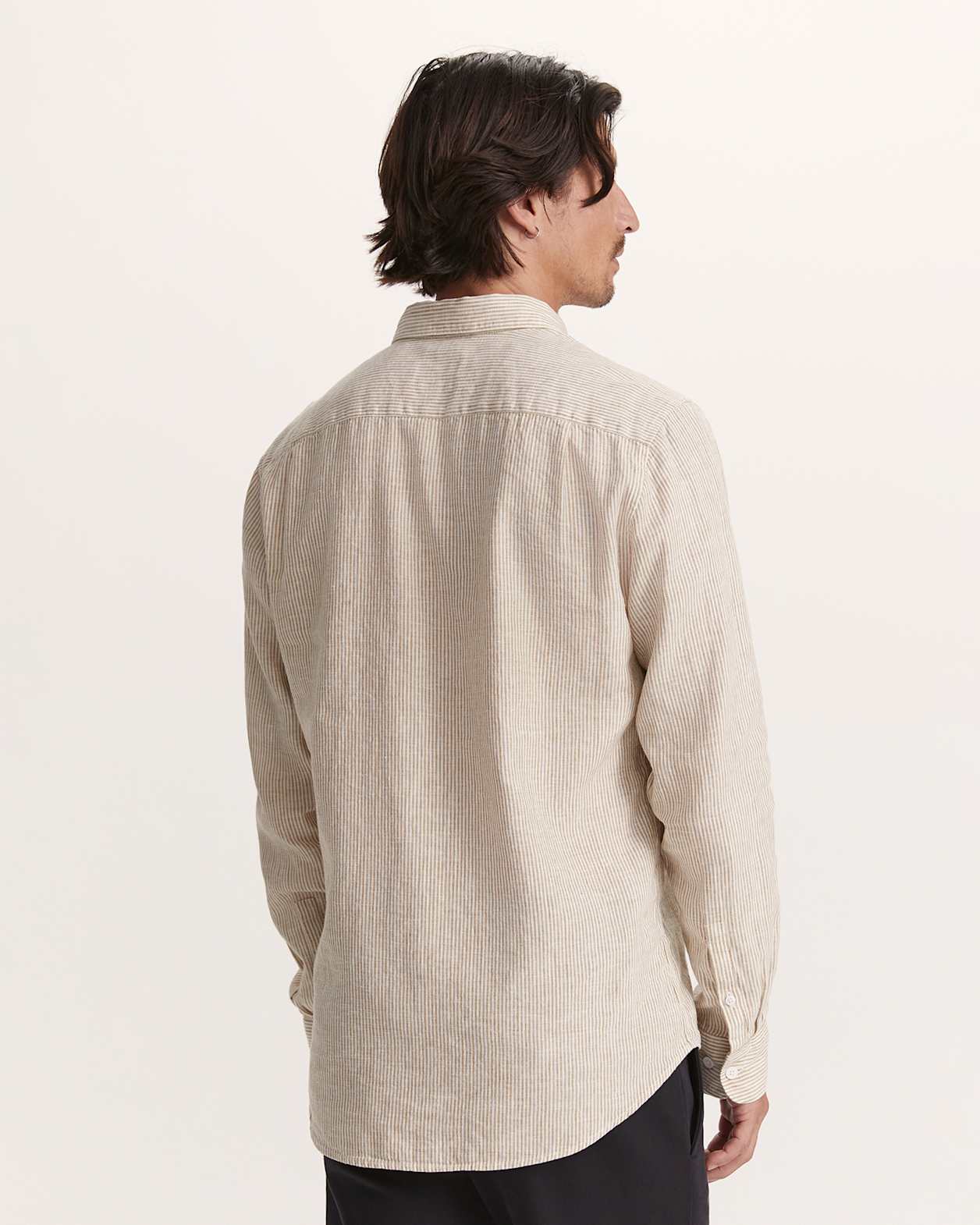 Henderson Long Sleeve Classic Stripe Shirt in TAN/WHITE