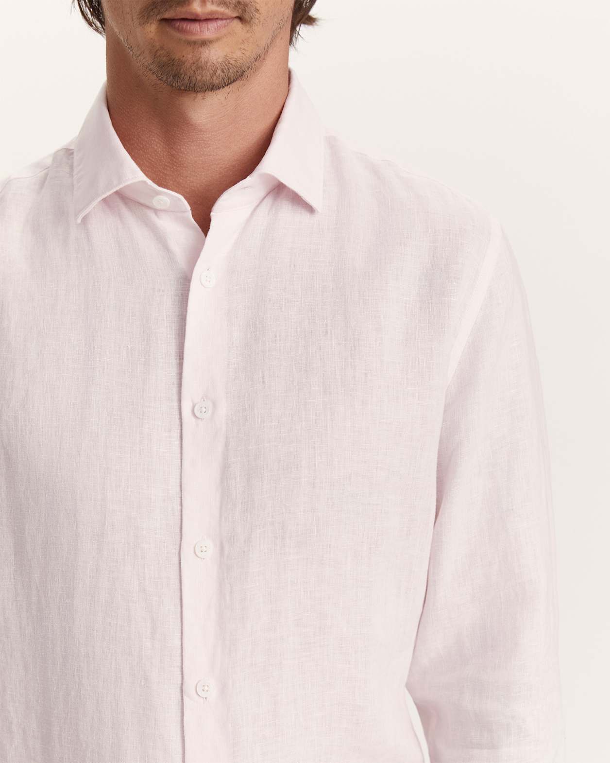Julian Slim Linen Shirt in PALE PINK