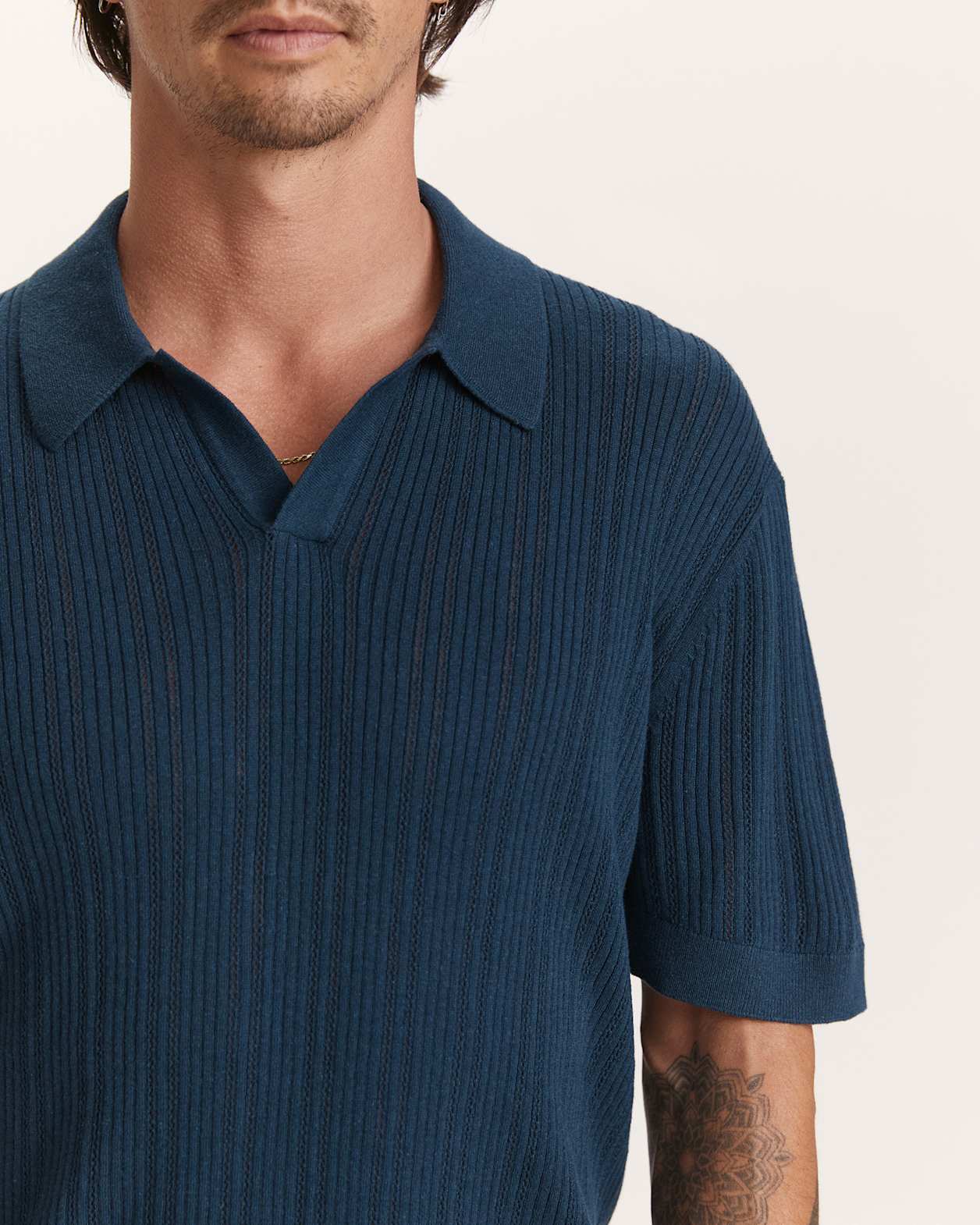 Nelson Linen Cotton Knit Polo in INK