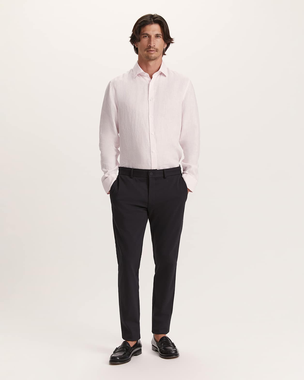 Julian Slim Linen Shirt in PALE PINK
