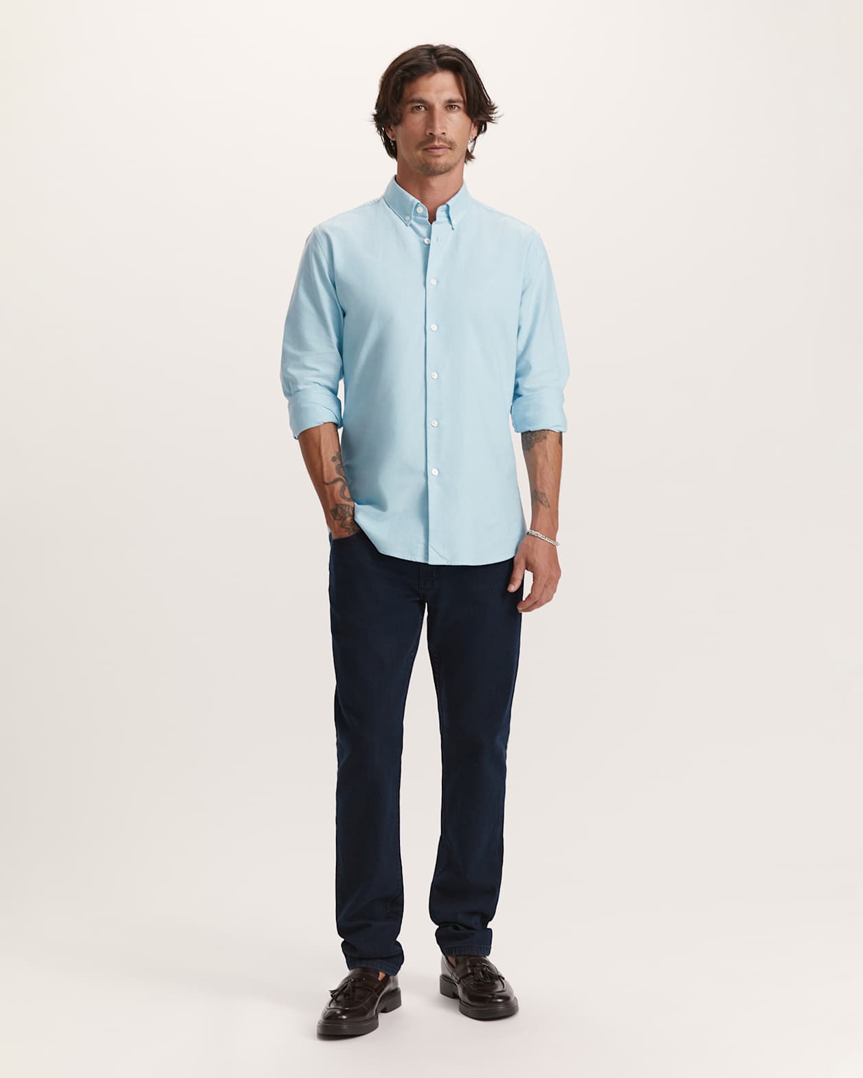Nathan Oxford Cotton Shirt in OCEAN