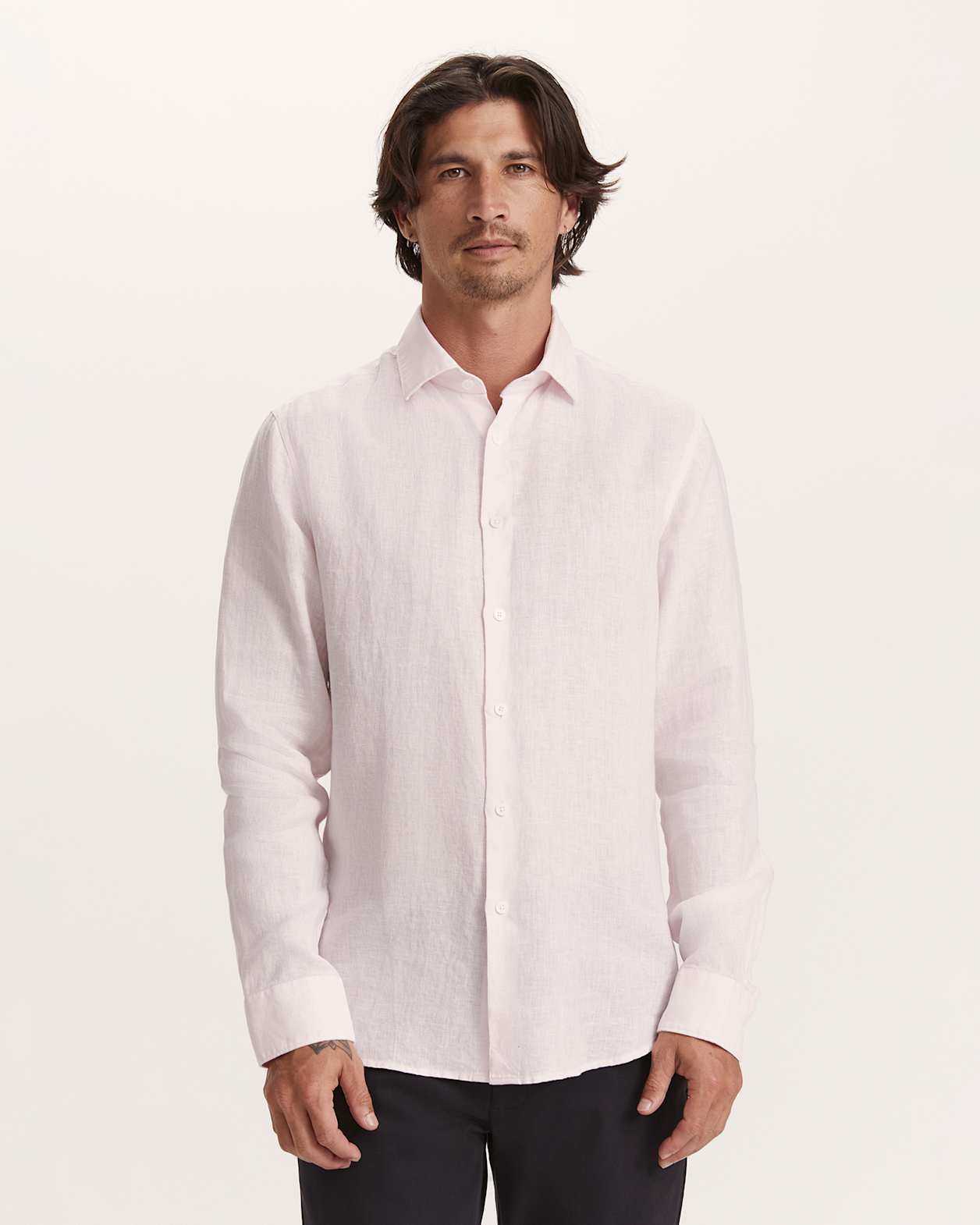 Julian Slim Linen Shirt in PALE PINK