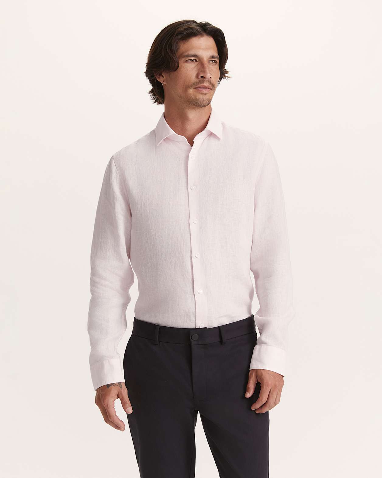 Julian Slim Linen Shirt in PALE PINK