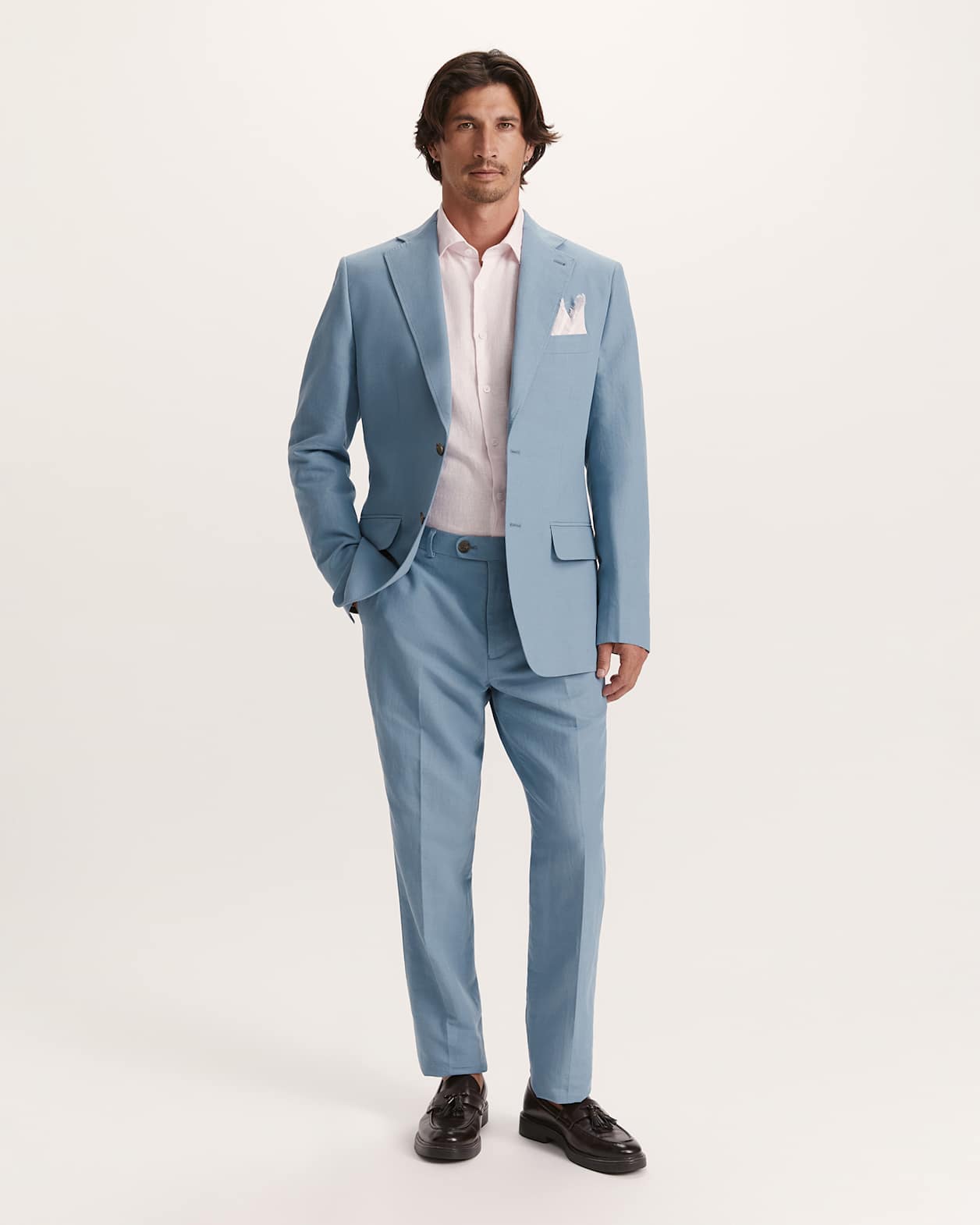 Bartel Cotton Linen Classic Suit Jacket in DUSK BLUE
