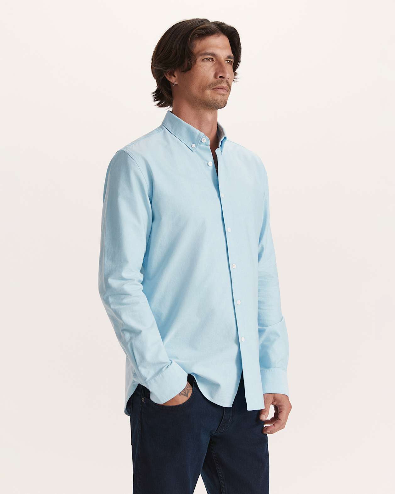 Nathan Oxford Cotton Shirt in OCEAN