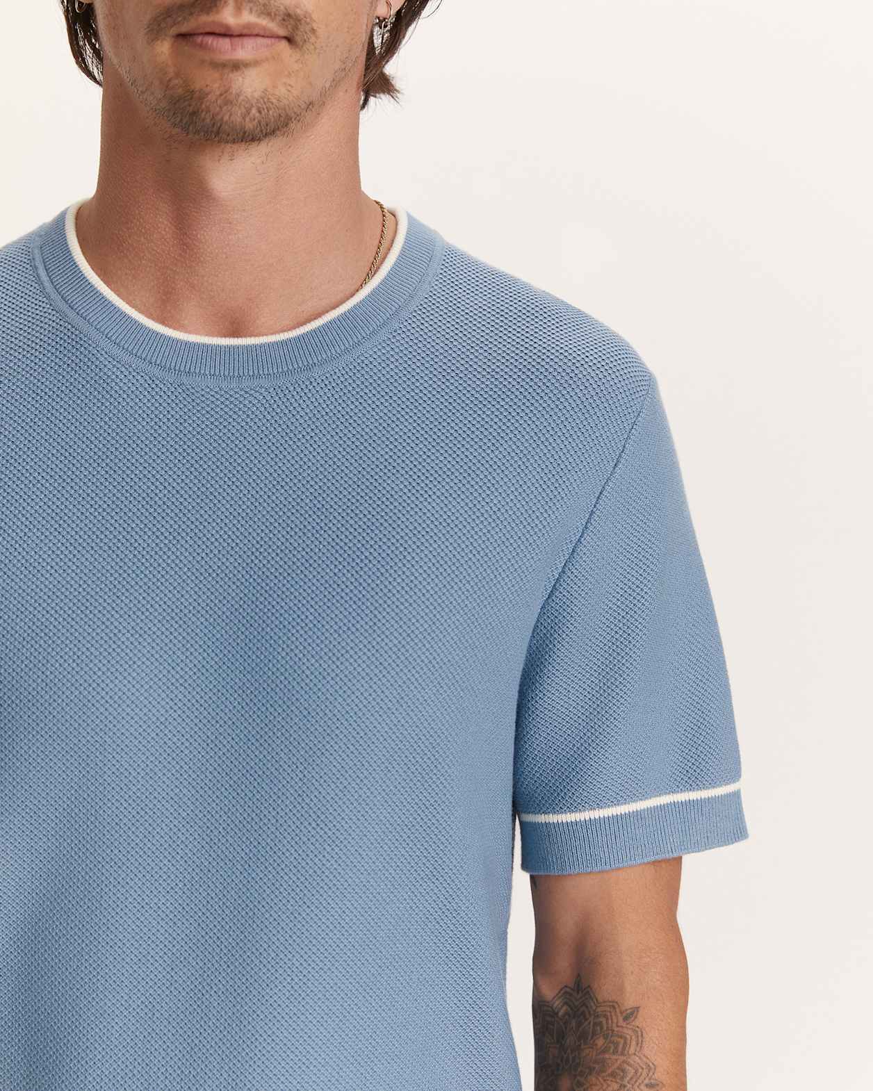 Como Cotton Tipped Tee in MID BLUE