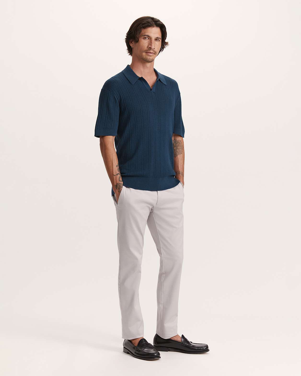 Nelson Linen Cotton Knit Polo in INK