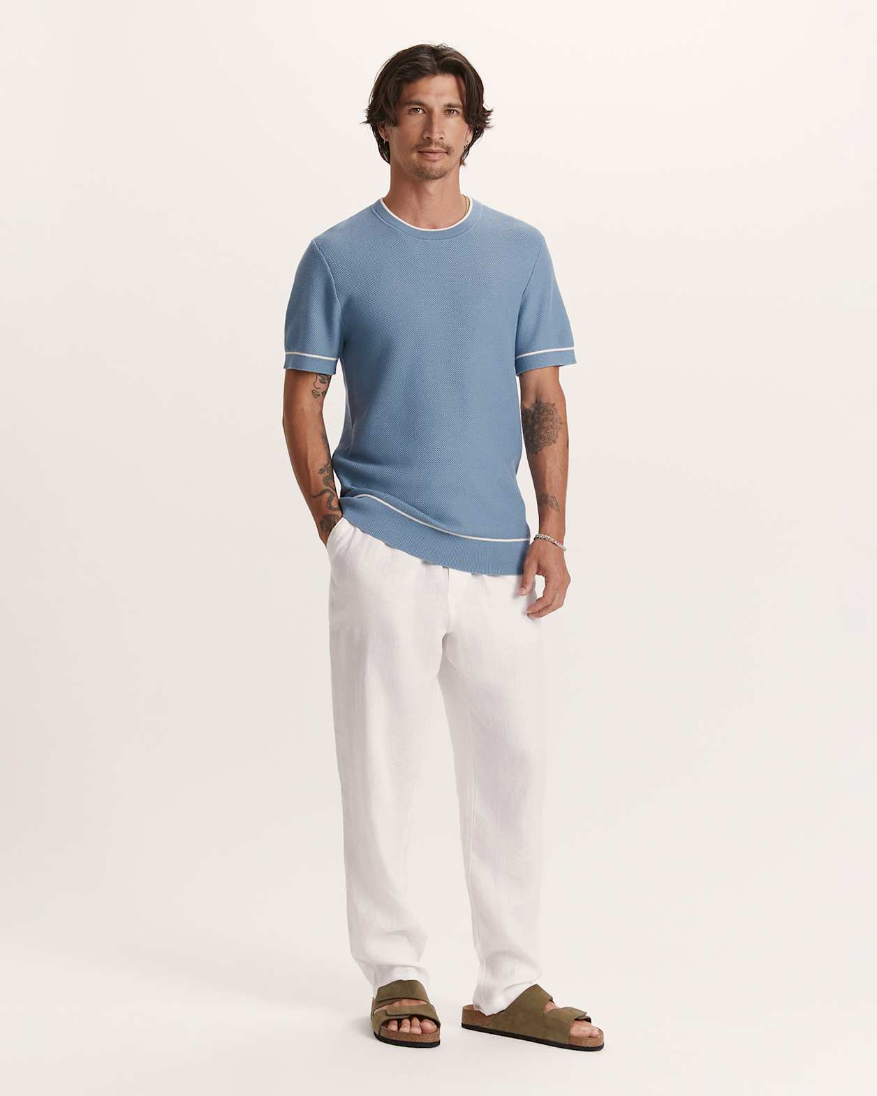 Como Cotton Tipped Tee in MID BLUE