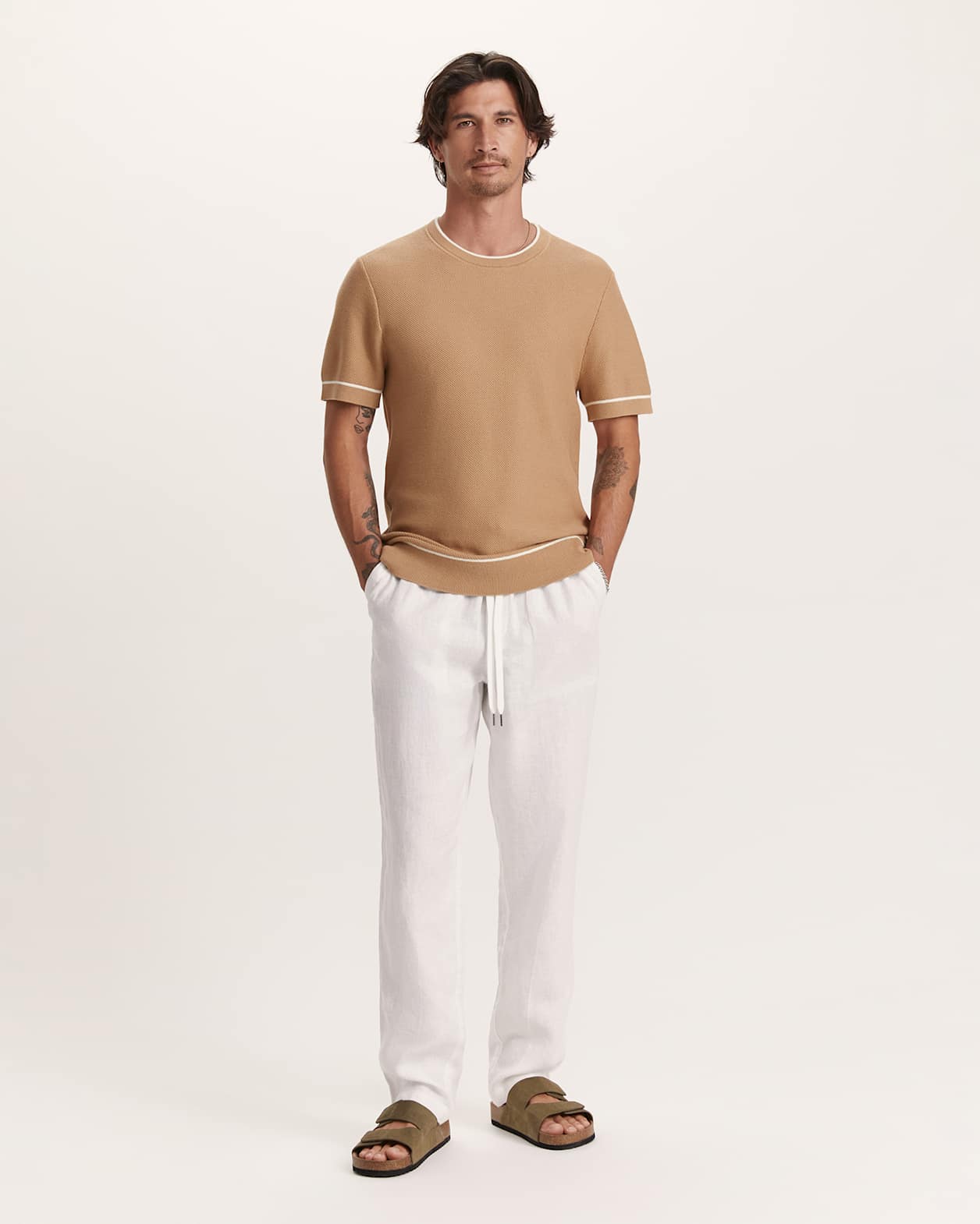 Como Cotton Tipped Tee in TAN